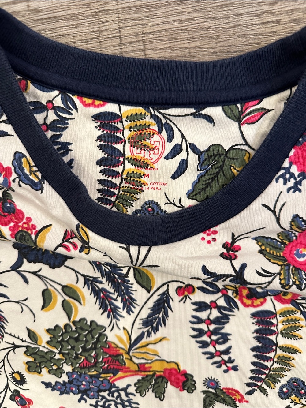 Tory Burch Cream Floral Mini Dress with Pink & Navy Trim - Picture 2 of 7